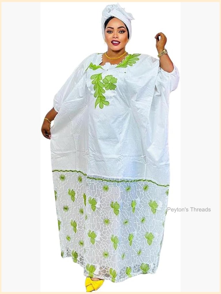 African Bazin Embroidery Boubou Caftan Maxi Dress Plus Size